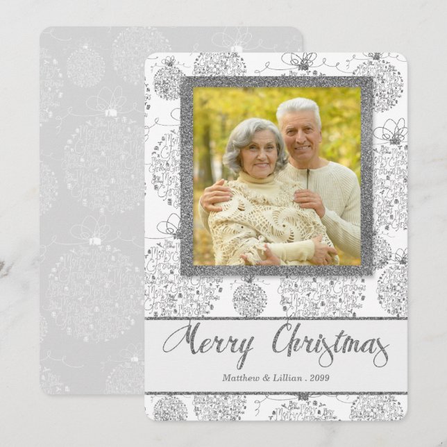 Cartão De Festividades Faux Silver Leaf Enfeites de natal Foto (Frente/Verso)