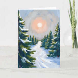 Cartão De Festividades Fazenda de Árvore de Natal Aquarela