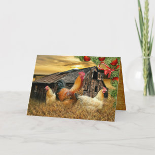 Cartão De Festividades Fazenda do galo de Natal Hen Barn Coop