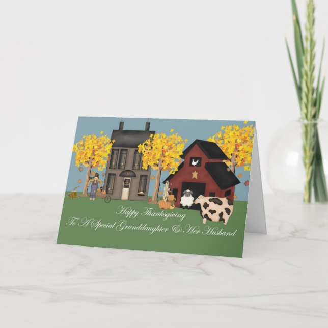 Cartão De Festividades Fazenda primitiva neta Marido de Ação de Graças (Frente)