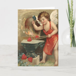Cartão De Festividades Fazer Cupido Corações Namorados Vintage