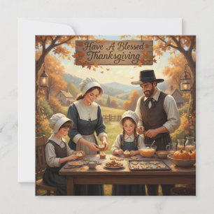 Cartão De Festividades Fazer da Família Pilgrim Cookies de Ação de Graças