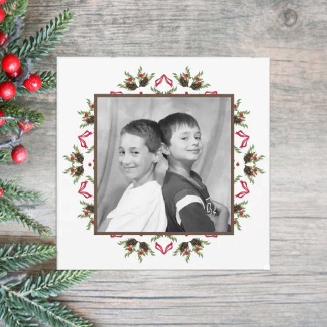 Cartão De Festividades Febre Botânica Elegante Foto Verde Vermelha Modern (Criador carregado)