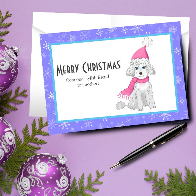 Cartão De Festividades Febre de inverno e Poodle Feliz Amizade de Natal (Winter Cute Poodle Merry Christmas Friendship Holiday perfect for dog lovers!)