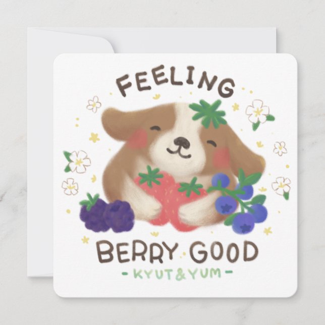 Cartão De Festividades Feeling Berry Good: Cute Dog with Berries (Frente)