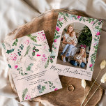 Cartão De Festividades Feira de Folhagem Cor-de-Rosa Bestial Foto Feliz d<br><div class="desc">Esta coleção apresenta cor d'água,  florais cor-de-rosa claro,  bagas e verde de inverno com tipografia moderna e elegante,  com padrão botânico invernal de volta.</div>