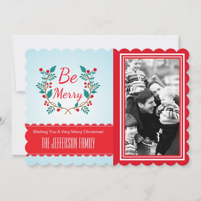 Cartão De Festividades Feira de Natal Foto Personalizada Azul Claro e Ver (Frente)