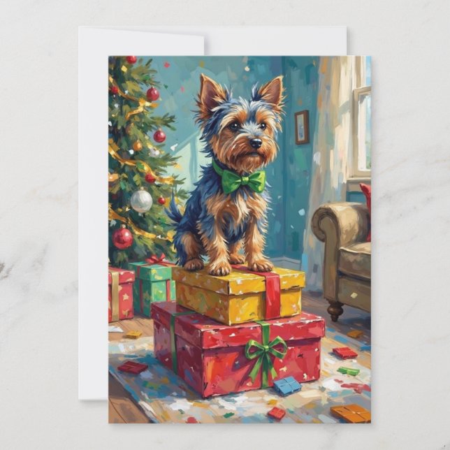 Cartão De Festividades Feisty Australian Terrier King of Christmas Gifts  (Frente)
