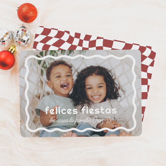 Cartão De Festividades Felices Fiestas | Borde Ondulado Retro con Foto (Criador carregado)