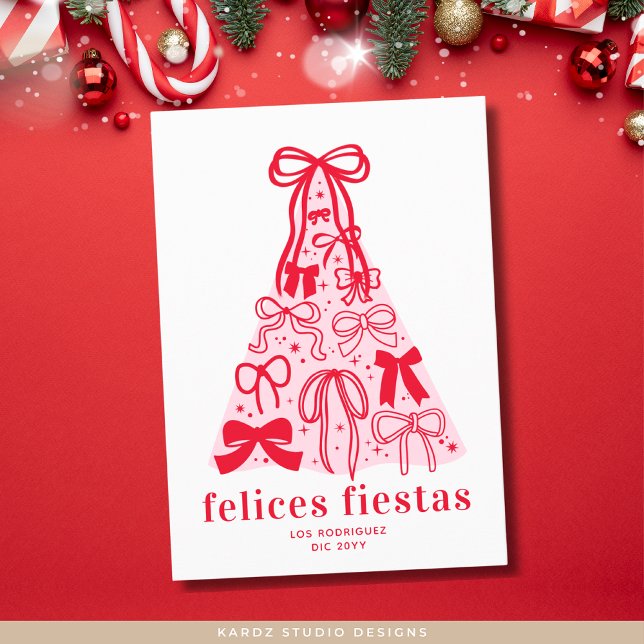 Cartão De Festividades Felices Fiestas Modern Holiday Card (Front of card shown in 5 x 7 inches. Choose corner and paper style, or digital download)