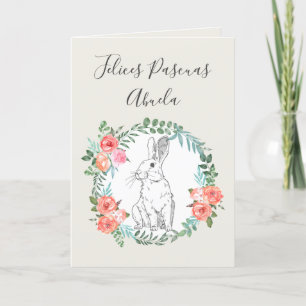 Cartão De Festividades Felices Pascuas Bunny Floral Boho Espanha