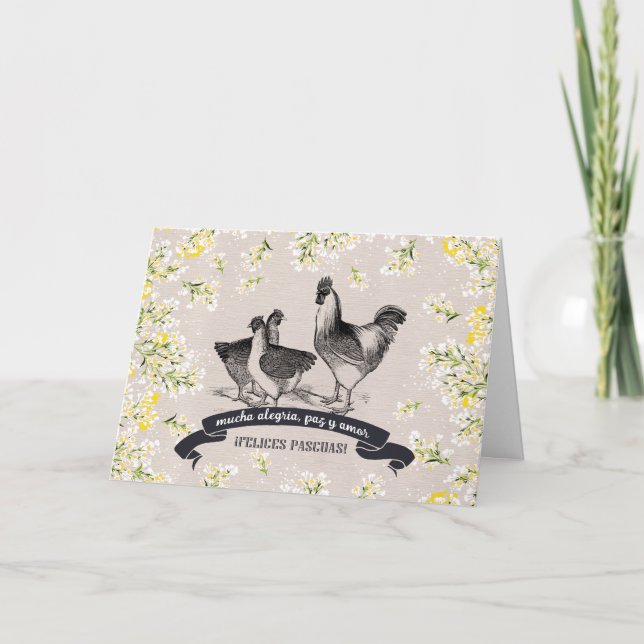 Cartão De Festividades Felices Pascuas. Placa de páscoa em espanhol (Frente)