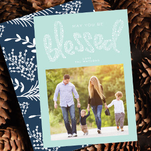 Cartão De Festividades Felicidade Azul Natal Religioso Personalizado Foto