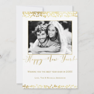 Cartão De Festividades Felicidade Branco & Dourado Ano Novo Foto Chic Mod