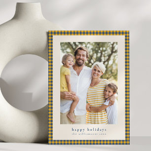 Cartão De Festividades Felicidade Foto Xadrez Gingham Amarelo Azul Marinh