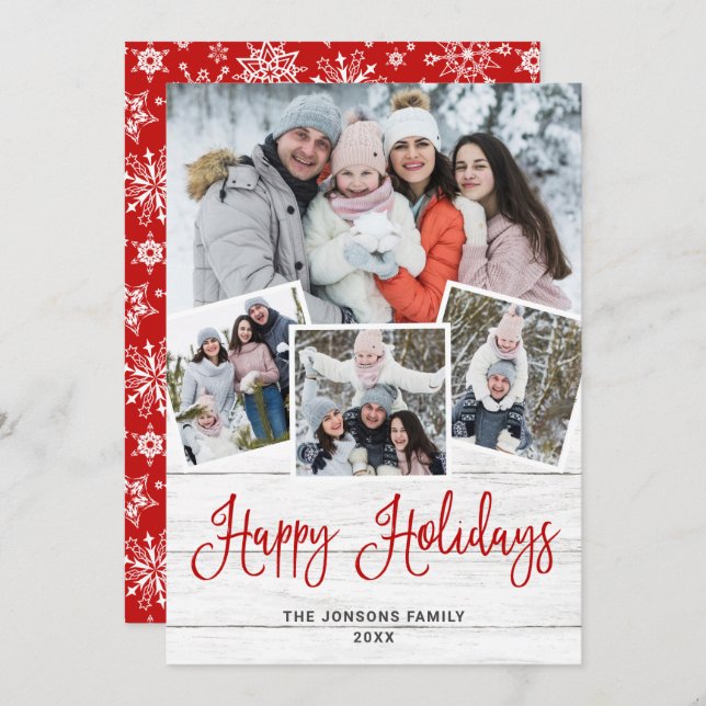 Cartão De Festividades Felicidade natalícia em madeira branca (Frente/Verso)