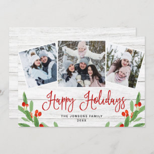 Cartão De Festividades Felicidade natalícia em madeira branca 3 FOTOS