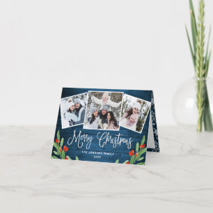 Cartão De Festividades Felicidade natalícia - Madeira azul 3 FOTO Saudaçã