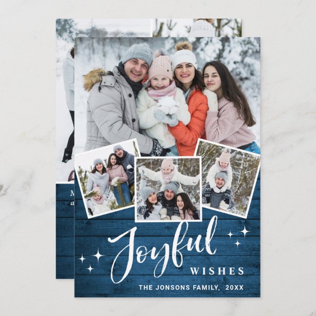 Cartão De Festividades Felicidade natalícia - Madeira Azul 7 FOTO Saudaçã (Frente/Verso)