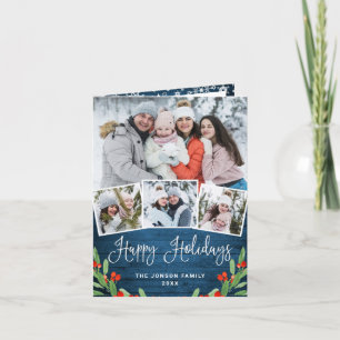 Cartão De Festividades Felicidade natalícia Rústica Madeira Azul 4 FOTO S