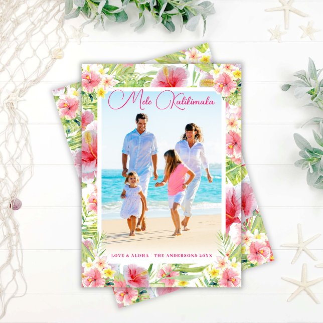 Cartão De Festividades Felicidade Natalina Floral Tropical de Natal Foto (Criador carregado)