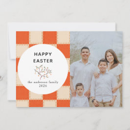 Cartão De Festividades Felicidade Páscoa Foto Padrão Coral e Creme Elegan