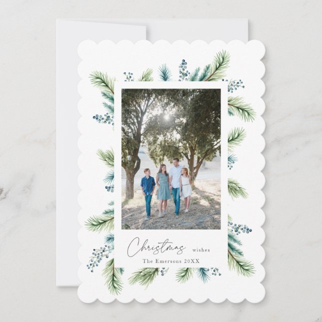 Cartão De Festividades Felicidades de Natal Boho Spruce e Fir (Frente)