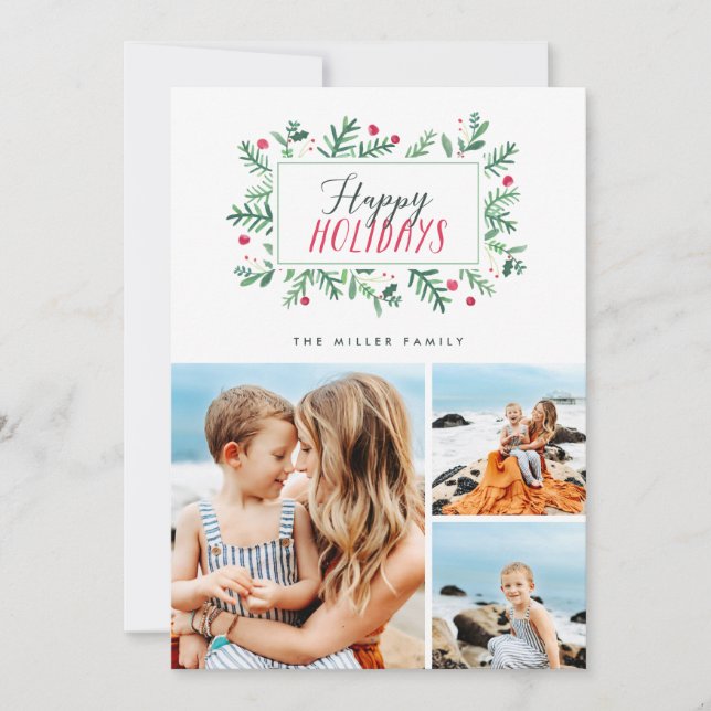 Cartão De Festividades Felicidades de Natal Botânicos Pintados 3 Foto (Frente)