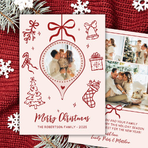 Cartão De Festividades Felicidades de Natal Desenhadas à Mão em Rosa e Ve
