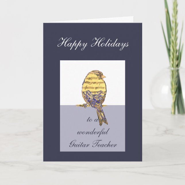 Cartão De Festividades Felicidades Guitarra Professor Nota Musical Pássar (Frente)