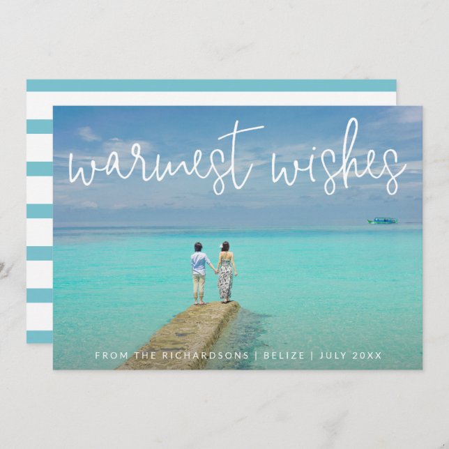 Cartão De Festividades Felicidades Mais Quentes Foto de Praia Elegante (Frente/Verso)
