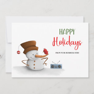 Cartão De Festividades Felicidades Natalinas Negócios Homem de Neve e Rád