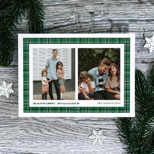 Cartão De Festividades Felicíssimas Festas em Xadrez Verde com Dupla Foto