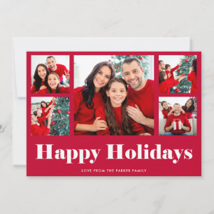 Cartão De Festividades Félicitas de Fim de Ano   Grade de Fotos Vermelha 