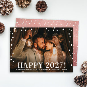 Cartão De Festividades Feliciz Ano 2027 Texto em Rosa Dourado Texturizado