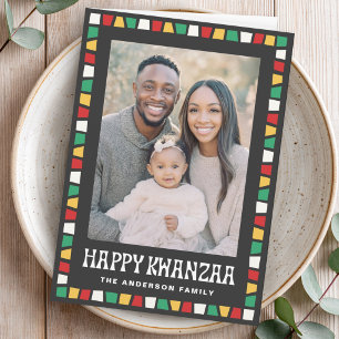 Cartão De Festividades Feliciz Kwanzaa borda mosaico vermelho verde amare