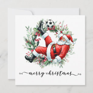Cartão De Festividades Félix Natal Futebol Papai Noel jogando futebol