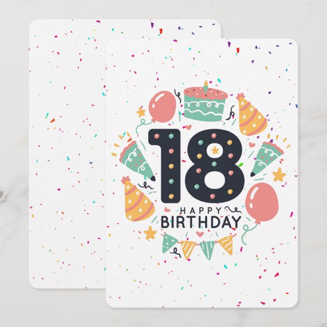 Cartão De Festividades Feliz 18º aniversário (Frente/Verso)