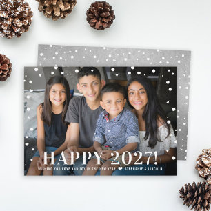 Cartão De Festividades Feliz 2027 Foto em Prata Texturizada com Confetes