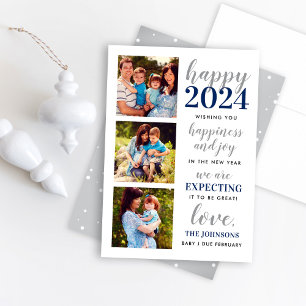 Cartão De Festividades Feliz 2027 Navy Silver Dot Esperando Gravidez