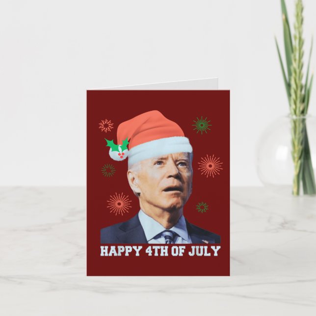 Cartão De Festividades Feliz 4 de julho Biden Natal Chapéu Engraçado  (Frente)