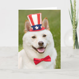 Cartão De Festividades Feliz 4 de julho Cão Shiba Inu no Chapéu
