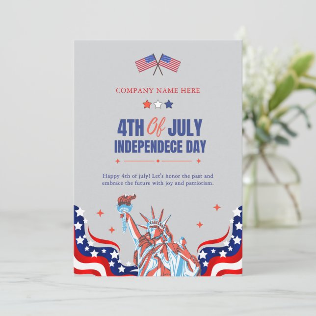 Cartão De Festividades Feliz 4 de julho | Estrelas e faixas azuis brancas (Em pé/Frente)