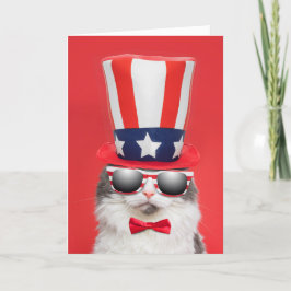 Cartão De Festividades Feliz 4 de julho Legal Humor Gato Patriótico