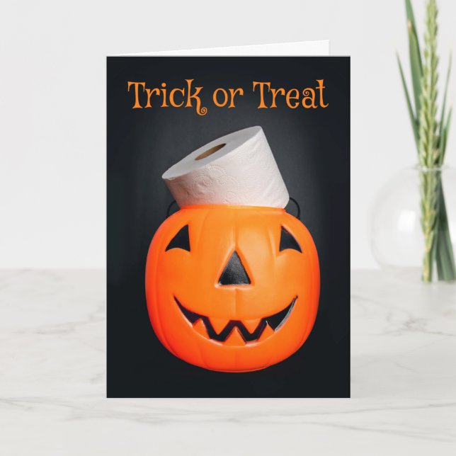 Cartão De Festividades Feliz Abóbora De Halloween Com Papel De Banheiro (Frente)