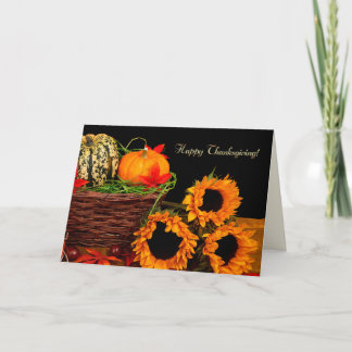Cartão De Festividades Feliz Ação de Graças. Pumpkins e Sunflower