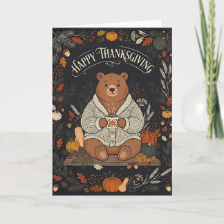 Cartão De Festividades Feliz Ação de Graças Urso Aconchegante Ilustração