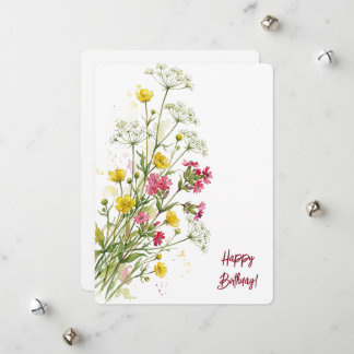 Cartão De Festividades Feliz Aniversário aquarela floral flores silvestre