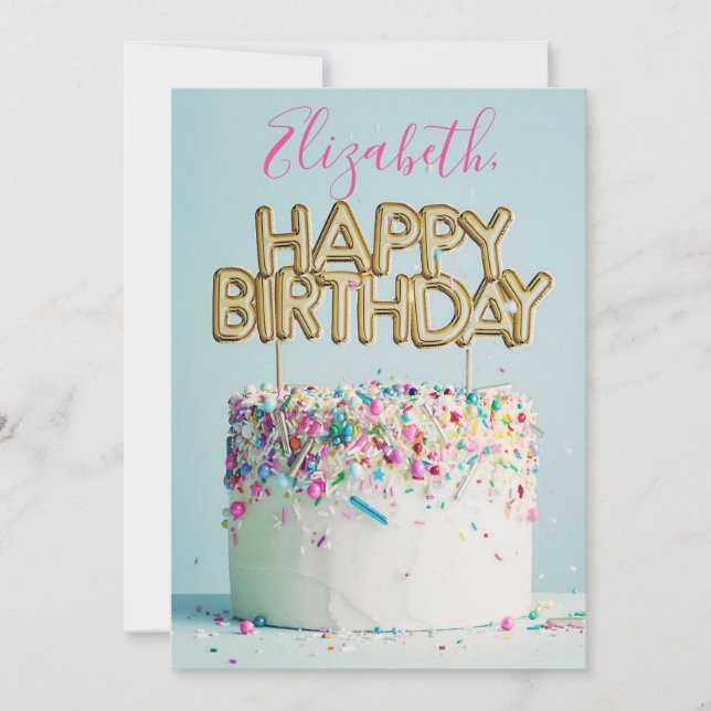 Cartão De Festividades Feliz Aniversário Bolo Monograma Nome (Frente)