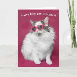 Cartão De Festividades Feliz Aniversário Bonito Gato Bonito de Óculos de 